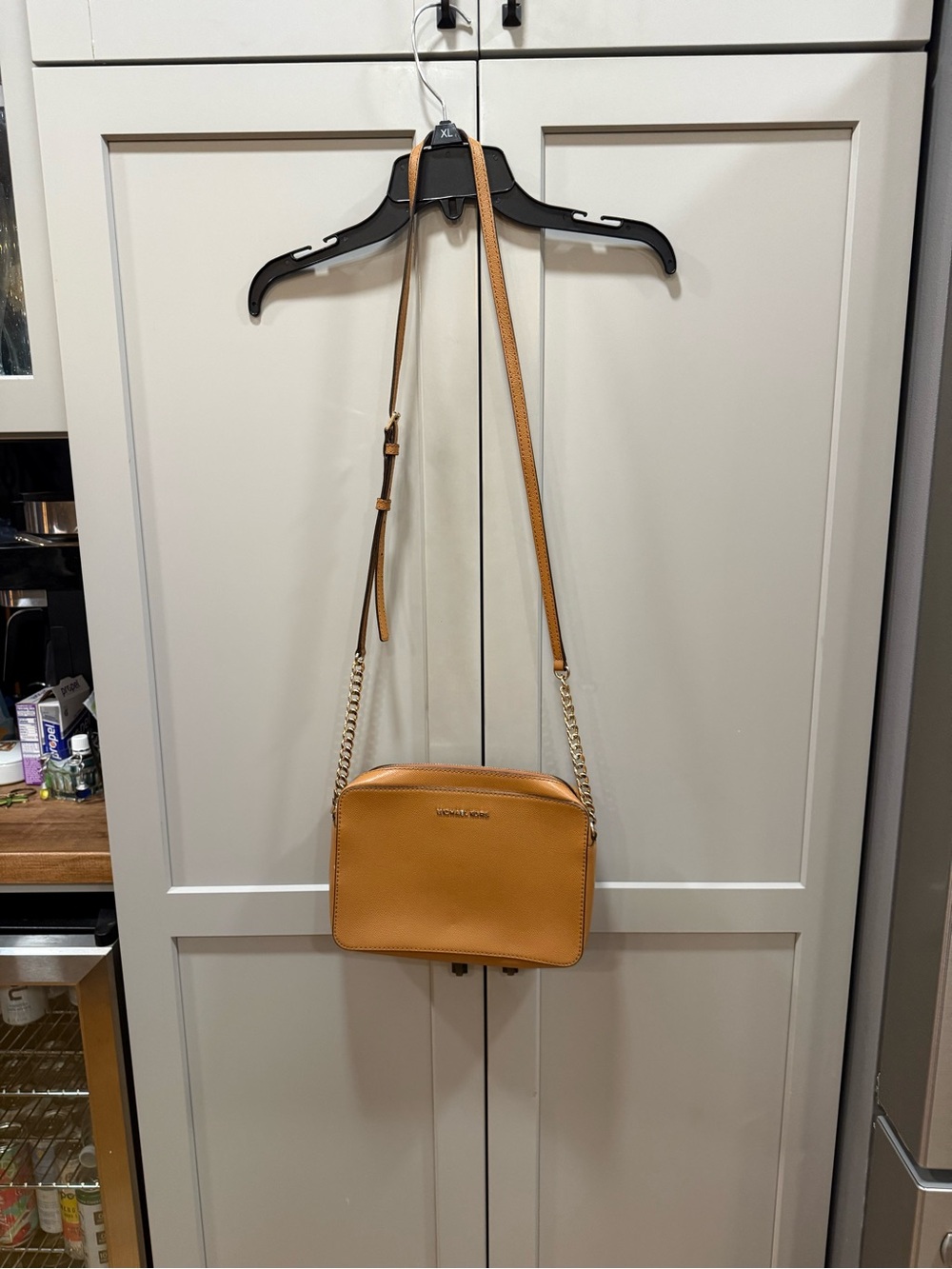 Michael Kors caramel Tan Leather Crossbody with Gold Chain